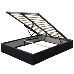 Lit coffre noir 160x200 cm - 14 lattes - montage rapide - entretien facile - confort optimal - espace de rangement