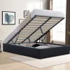 Lit coffre noir 180x200 cm - dehoussable - montage rapide - confort optimal - - lit avec 14 lattes