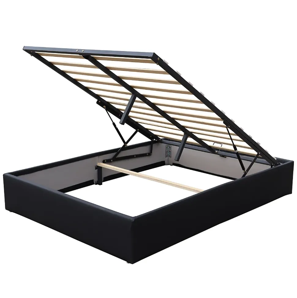 Lit coffre noir 180x200 cm - dehoussable - montage rapide - confort optimal - - lit avec 14 lattes