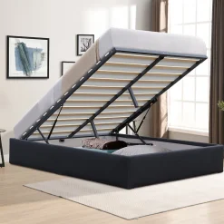 Lit coffre noir 140x200 cm - dehoussable - montage rapide - confort optimal - design moderne -