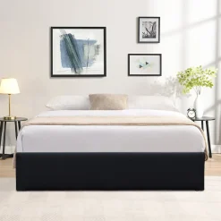 Lit coffre noir 140x200 cm - dehoussable - montage rapide - confort optimal - design moderne -