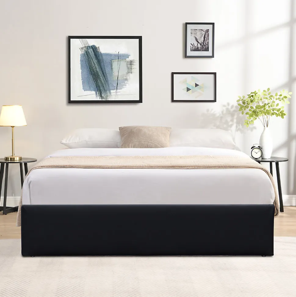 Lit coffre noir 140x200 cm - dehoussable - montage rapide - confort optimal - design moderne -