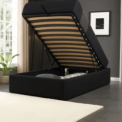 Lit coffre noir 90x190 cm - montage rapide - 12 lattes - design moderne - espace de rangement - tendance