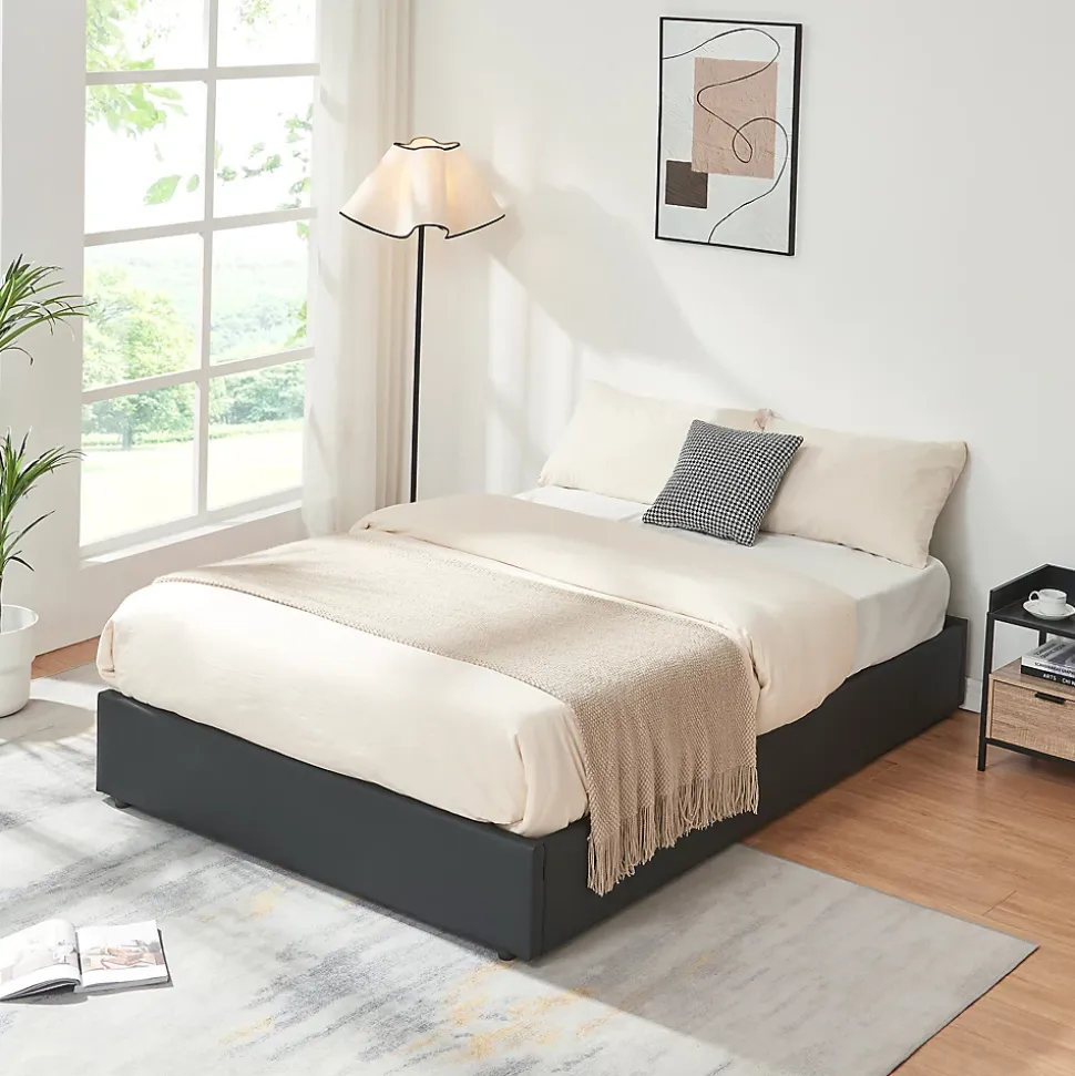 Lit coffre Nola simili 140 x 200 cm noir en.casa