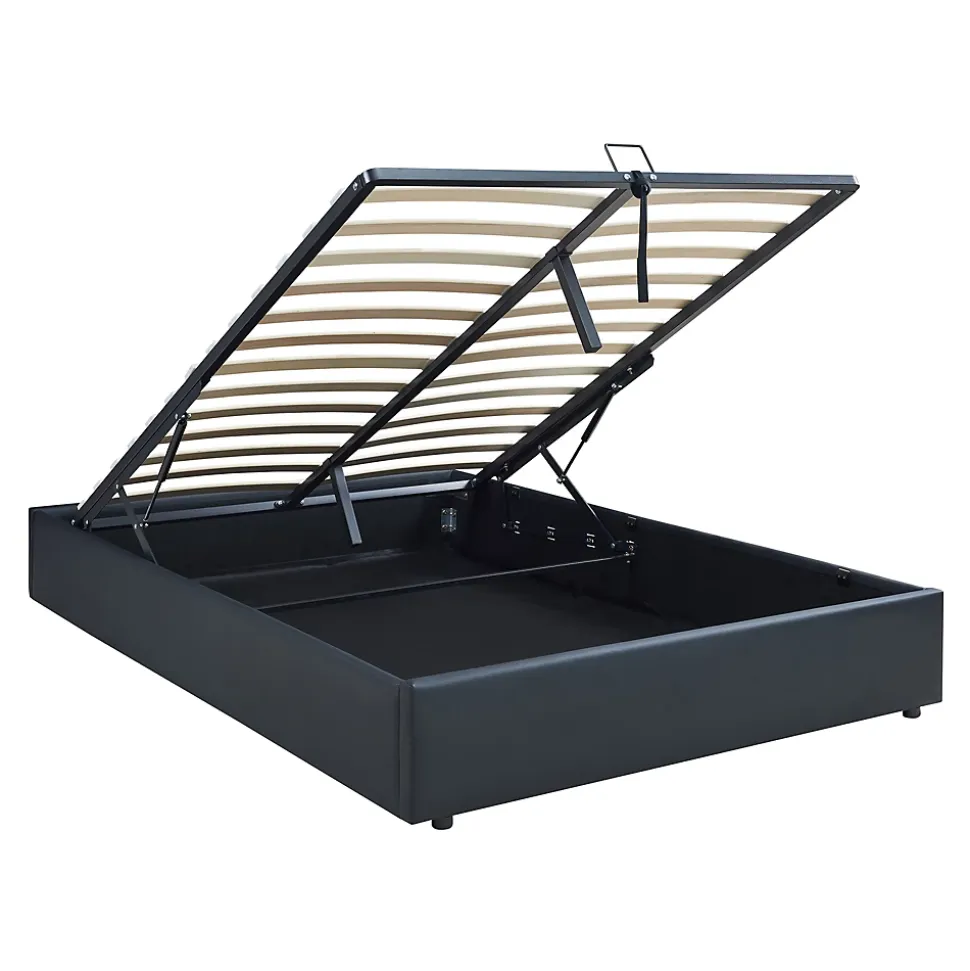 Lit coffre Nola simili 140 x 200 cm noir en.casa