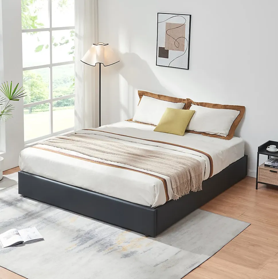 Lit coffre Nola simili 160 x 200 cm noir en.casa