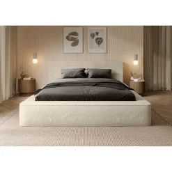 Lit coffre ORLANE Beige Velours de dune 180x200 cm Sommier relevable Design haut de gamme