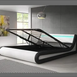 Lit coffre PARISINA 180x200 cm blanc et noir simili cuir LED