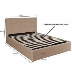 Lit coffre PARMA 140x190 + 1 sommier / Beige