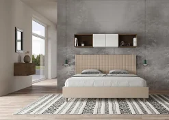 Lit coffre rembourré en simili cuir gris tourterelle Sunny 200x210