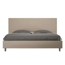 Lit coffre rembourré en simili cuir gris tourterelle Sunny 200x210