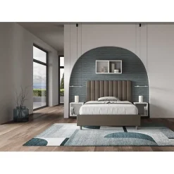 Lit coffre rembourré en simili cuir Agueda cappuccino 140x210