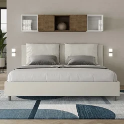 Lit coffre rembourré en simili cuir blanc Antea 180x200