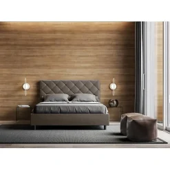 Lit coffre rembourré en simili cuir Priya cappuccino 160x200