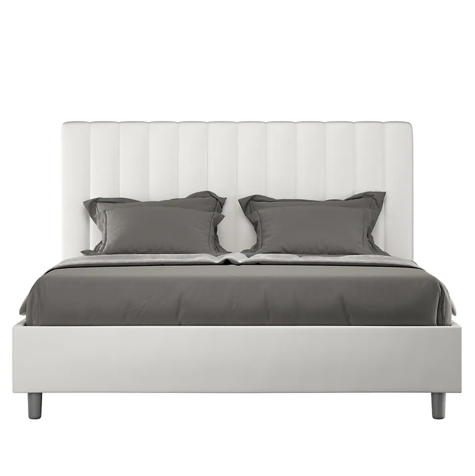 Lit coffre rembourré en simili cuir blanc Agueda 160x200