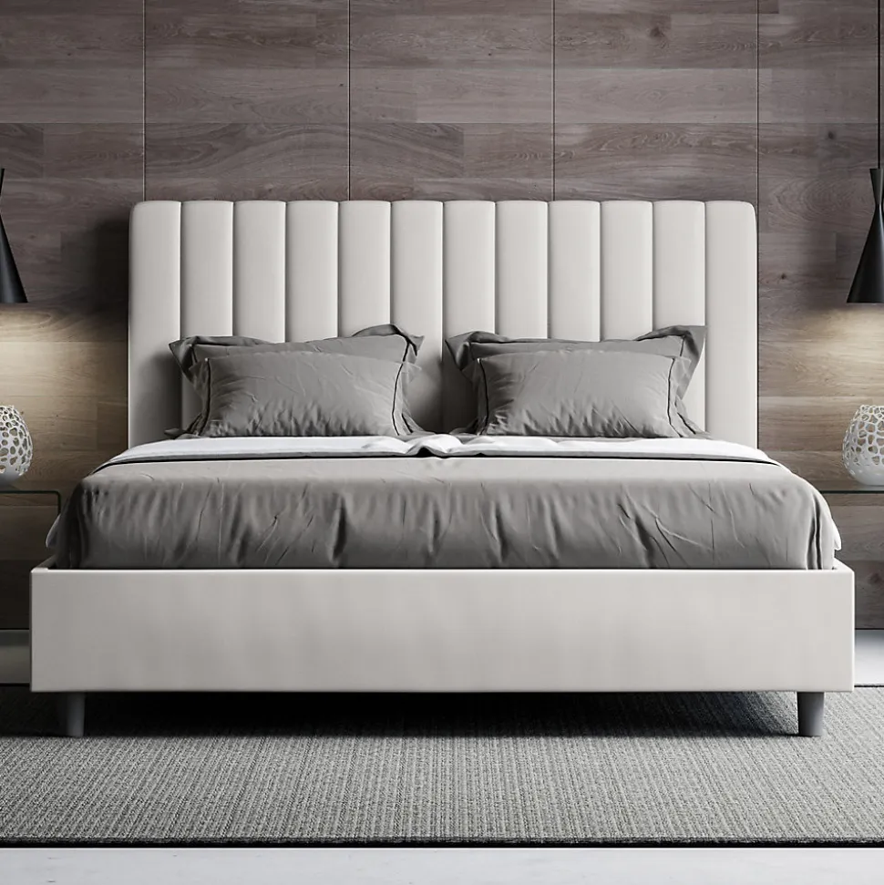 Lit coffre rembourré en simili cuir blanc Agueda 160x200