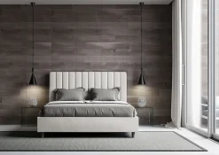 Lit coffre rembourré en simili cuir blanc Agueda 160x200