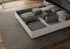 Lit coffre rembourré en simili cuir blanc Agueda 160x200