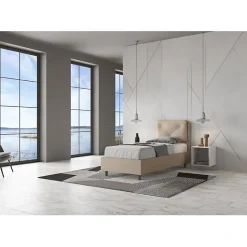 Lit coffre rembourré en simili cuir gris tourterelle Appia 80x210