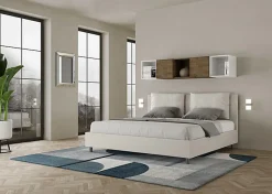 Lit coffre rembourré en simili cuir blanc Antea 200x200