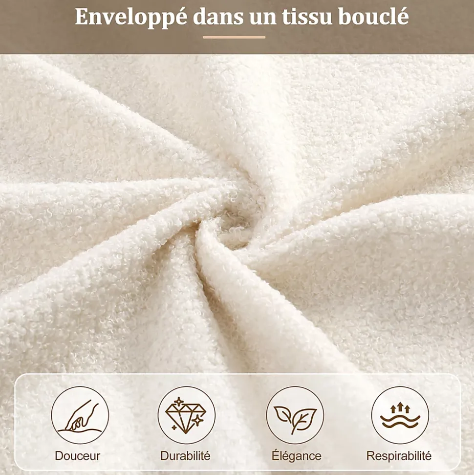 Lit coffre rembourré 140x190 cm avec rangement - Tête de lit rembourrée - Sommier à lattes - Tissu bouclé - Beige(sans matelas)
