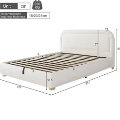 Lit coffre rembourré 140x190 cm avec rangement - Tête de lit rembourrée - Sommier à lattes - Tissu bouclé - Blanc(sans matelas)