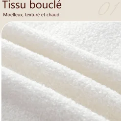 Lit coffre rembourré 140x190 cm avec rangement - Tête de lit rembourrée - Sommier à lattes - Tissu bouclé - Blanc(sans matelas)