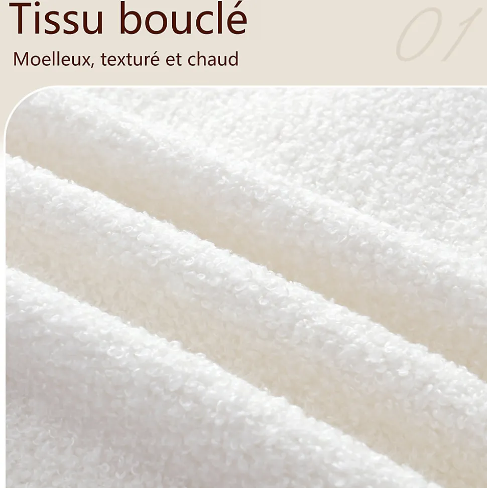 Lit coffre rembourré 140x190 cm avec rangement - Tête de lit rembourrée - Sommier à lattes - Tissu bouclé - Blanc(sans matelas)