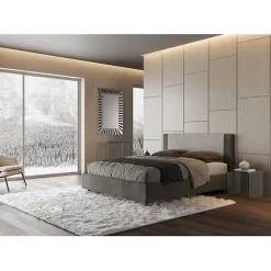 Lit coffre rembourré 160x190 en tissu Labirinto 02 gris Rosal