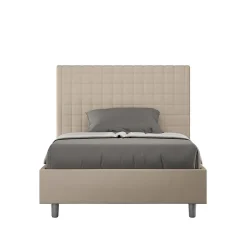 Lit coffre rembourré 120x200 Sunny simili cuir gris tourterelle