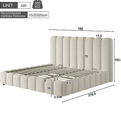 Lit coffre rembourré 180x200cm - Tête de lit rembourrée - Rangement sous le lit - Sommier à lattes - Bouclé - Blanc(sans matelas)