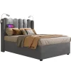 Lit Coffre Simple Rembourré Tête De Lit Rangement Velours 90x200 Gris Blackcolors