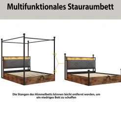 Lit Coffre Simple 90x190 cm - Baldaquin et Éclairage LED, Rangement Hydraulique Sous Sommier, Ports USB/Type-C, Sans Matelas, Noir
