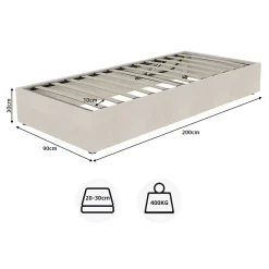 Lit Coffre Simple 90x200 cm - Lit Avec Vérin Pour Ouverture Facile, Bas et Moderne, Sans Tête de Lit, Sans Matelas, Velours Beige
