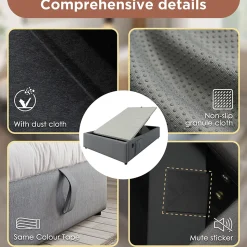 Lit Coffre Simple 90x190 cm avec Rangement Intégré et Port USB-C, Cadre Métal et Coton Gris, Sans Matelas