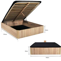 LIT COFFRE SPIRO 140x190cm + 1 SOMMIER / Décor Chêne Blanchi