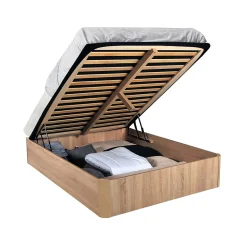 LIT COFFRE SPIRO 160x200cm + 1 SOMMIER / Décor Chêne Blanchi