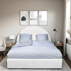 LIT COFFRE TISSU BOUCLETTE 160x200 SHERPA + SOMMIER / Blanc