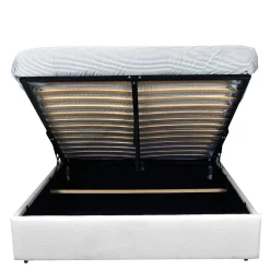 LIT COFFRE TISSU BOUCLETTE 160x200 SHERPA + SOMMIER / Blanc