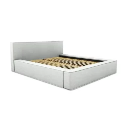 Lit coffre VELORA Blanc bouclé 180x200 cm Tissu effet laine Sommier relevable Rangement intégré