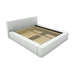 Lit coffre VELORA Blanc bouclé 180x200 cm Tissu effet laine Sommier relevable Rangement intégré