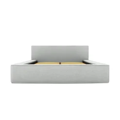 Lit coffre VELORA Blanc bouclé 180x200 cm Tissu effet laine Sommier relevable Rangement intégré