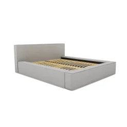 Lit coffre VELORA Gris sable bouclé 180x200 cm Tissu velours doux Sommier relevable Rangement intégré