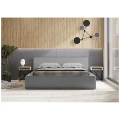 Lit coffre VELORA Gris sable bouclé 140x200 cm Tissu velours doux Sommier relevable Rangement intégré