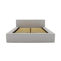 Lit coffre VELORA Gris sable bouclé 140x200 cm Tissu velours doux Sommier relevable Rangement intégré