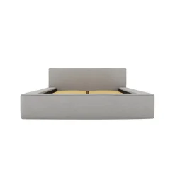 Lit coffre VELORA Gris sable bouclé 140x200 cm Tissu velours doux Sommier relevable Rangement intégré