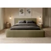 Lit coffre VELORA Olive bouclé 160x200 cm Tissu velours doux Sommier relevable Rangement intégré