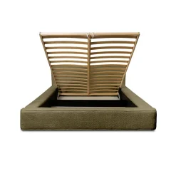 Lit coffre VELORA Olive bouclé 160x200 cm Tissu velours doux Sommier relevable Rangement intégré