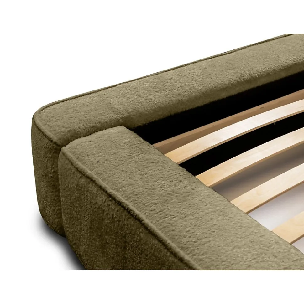Lit coffre VELORA Olive bouclé 160x200 cm Tissu velours doux Sommier relevable Rangement intégré
