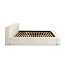 Lit coffre VELORA Perle 160x200 cm Tissu velours doux Sommier relevable Rangement intégré